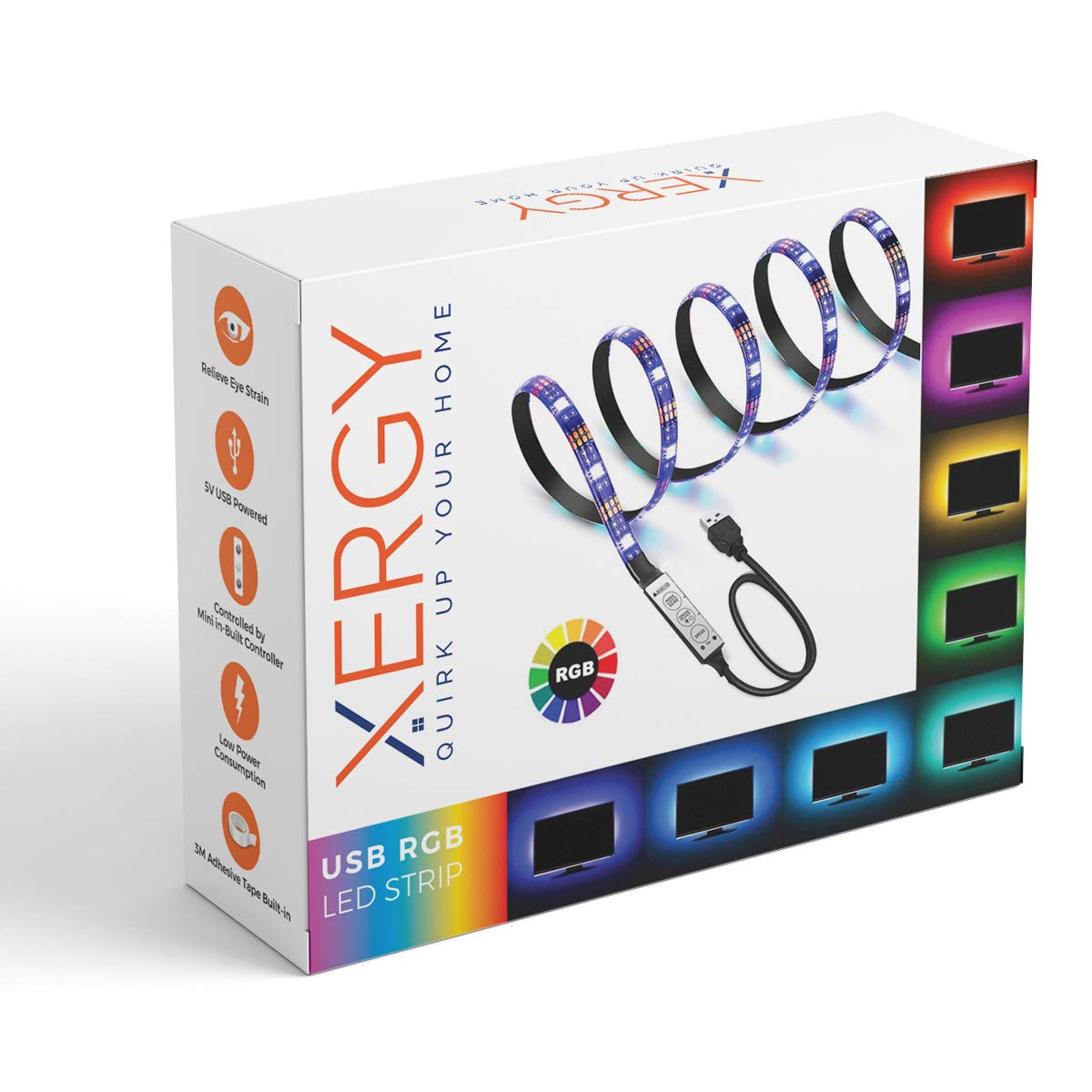 XERGY USB 5V 5050 RGB Led Flexible Strip Light Multi-Color Changing Lighting Kit, Tv Background Lighting with Mini Controller for Tv Pc Laptop Bias Lighting (1 Meter for Tv'S Upto 28") 1 Meters (Copy)